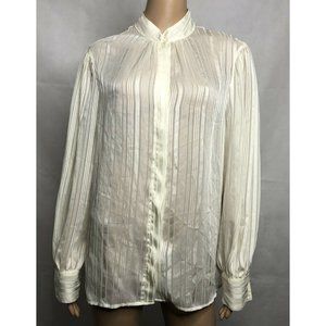 Vintage 1970s Ship N Shore Womens White Cream Sheer Blouse Size 38 M L Striped